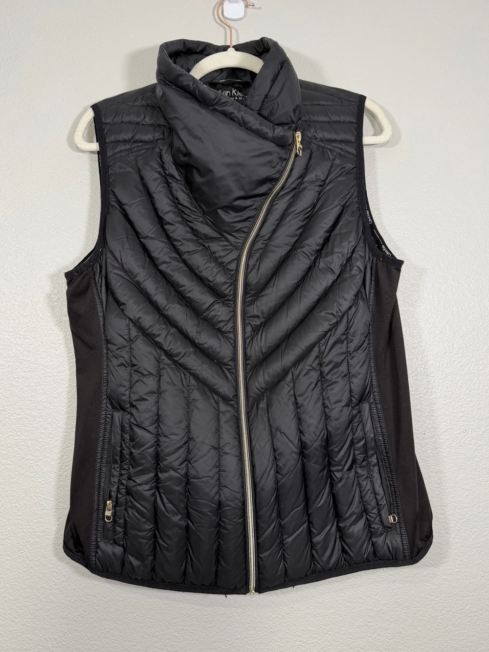 Calvin Klein Performance Vest Black Puffer Asymmetrical Zip Down Feather Women L